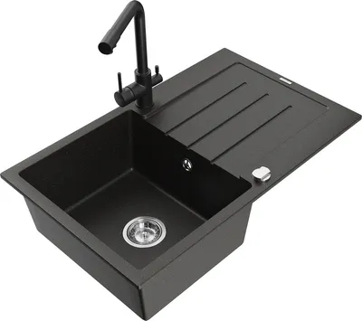 Produktbild von Mexen Bruno 1 Becken-Granitspüle mit Abtropffläche und Mischbatterie Duero, Schwarz/Gold metallisch - 6513-75-671600-70