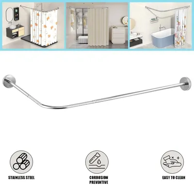 Produktbild von Duschvorhangstange Edelstahl Duschstange Verstellbarer Eckduschstange 80-100cm