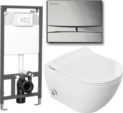 Immagine prodotto di Domotechnika | WC sospeso 5In1 - 51X36X32,5 cm - Bianco - Senza brida, funzione bidet, chiusura ammortizzata