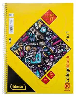 Immagine prodotto di Idena - Blocco College 2in1 con 48 fogli a quadretti e 32 fogli a righe in DIN A4, blocco con rilegatura a spirale, 80 fogli da 70 g/m², 4 fori e perforazione