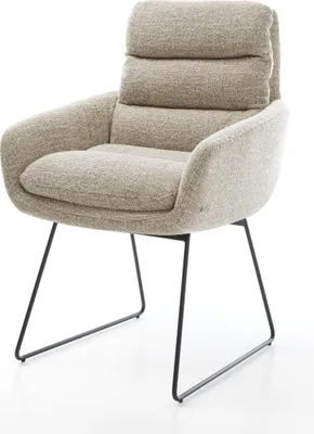 Produktbild von DELIFE Esszimmerstuhl Abelia-Flex mit Armlehnen Webstoff Soft Beige Kufengestell Schwarz
