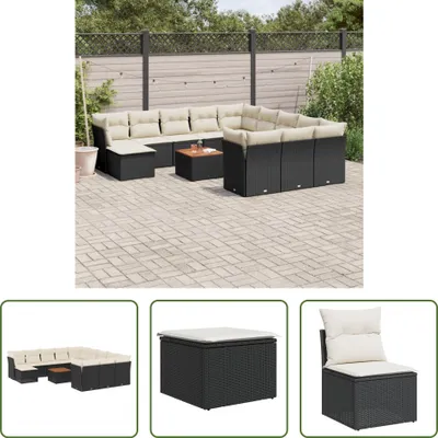 Produktbild von The Living Store 13-tlg. Garten-Sofagarnitur mit Kissen Schwarz Poly Rattan