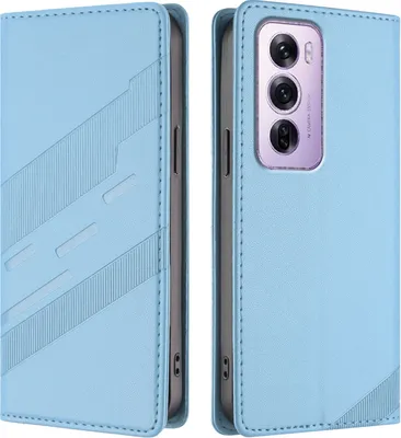 Image de Etui pour Oppo Reno12 Pro, étui portefeuille en cuirPolyuréthaneavec fente pour cartes et fonction stand Hellblau