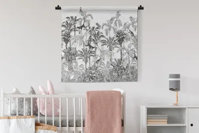 Produktbild von MuchoWow® Wandteppich Wandbehang Dschungel - Tiere - Schwarz - Weiß 90x90 cm Tapisserie Dekoration Wandtuch - Wandaufhänger