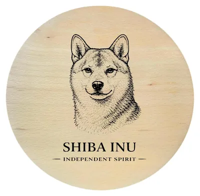 Produktbild von Buchenholzbrett mit Hundegravur – Shiba Inu, rund 25 cm