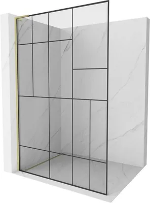 Produktbild von Mexen Kioto L Duschwand Walk-in 70 x 200 cm, schwarzes Muster, gold gebürstet - 800-070-103-55-78