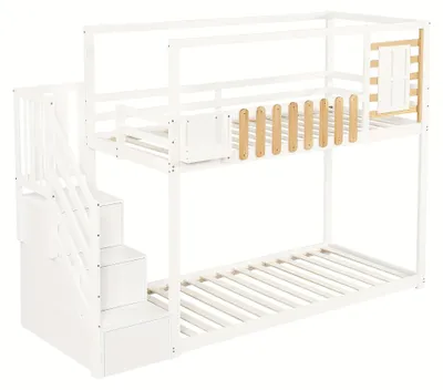 Image de Lit superposé - Lit pour enfant - Lit en mezzanine - Lit à deux étages - Lit simple - Avec bureau et espace de rangement