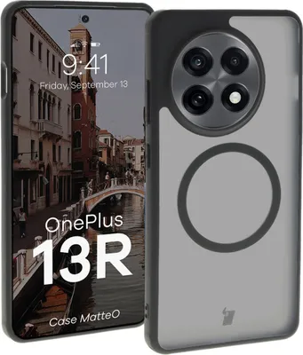 Produktbild von Bizon Case MatteO Magnetische Ringhülle für OnePlus 13R, halbtransparent mit schwarzem Rahmen
