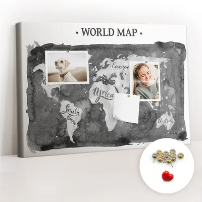 Produktbild von Korkwand mit Stecknadeln – Schwarzes Schild mit Stecknadeln für Fotos und Notizen – 60x40 cm – 100 Stück Metall-Stecknadeln