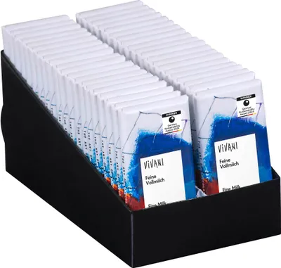 Produktbild von Feine Vollmilch Minitafeln 40x12,5g im Verkaufkarton von Vivani