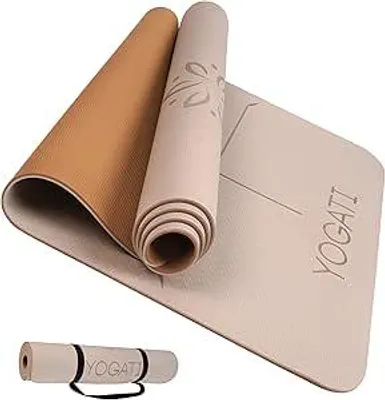 Produktbild von Yogamatte rutschfest, schadstofffrei, mit Tragegurt. Yogamatte mit Ausrichtungslinien. Ideal als Gymnastikmatte, Sportmatte, Fitnessmatte,