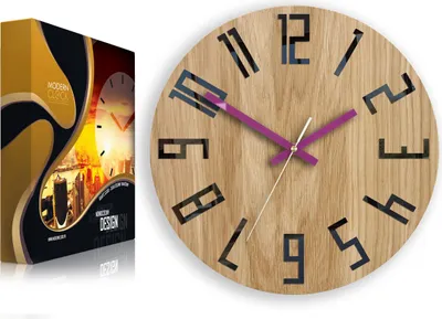 Produktbild von ModernClock, Eichenholz Uhr, wanduhr holz, wanduhr, Slim schwarz 33cm