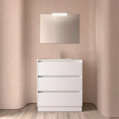 Produktbild von Badezimmermöbel BALTIC 800 3 Schubladen WHITE SATIN + Waschtisch + Spiegel