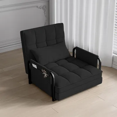 Immagine prodotto di Fortuna Lai divano letto regolabile a 5 posizioni - Poltrona/divano/divano/letto multifunzionale, divano pieghevole con braccioli e cuscini, tessuto bouclé, nero