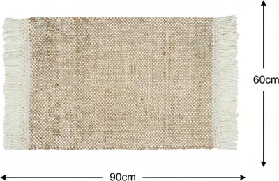 Produktbild von Elegant Floors® Jute-Wolle Teppich Natur | Handgefertigtes Boho Wohnaccessoire mit Fransen im Skandi Stil | Moderner Wohnzimmer Teppich für Boden Deko und Läufer | 60x90 cm