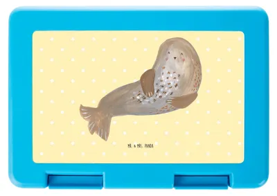 Produktbild von Mr. & Mrs. Panda Vesperbox Robbe Lachen - Gelb Pastell - Geschenk, Ostsee, Nordsee, Seehund, Robben, Snackbox, Brotbehälter, Bento Box, Strand, Frischhaltedose, Lunchbox