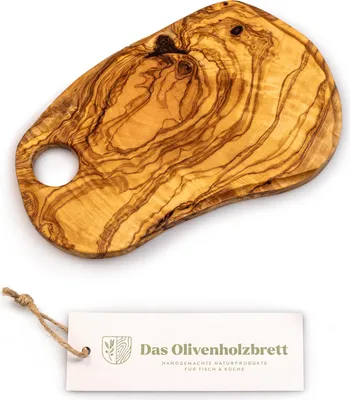 Produktbild von Brotzeitbrett aus Olivenholz im Naturschnitt mit Loch 25 cm
