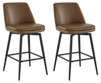 Produktbild von CHITA Barhocker 2er Set 360° drehbar, mit Rückenlehne & Fußstütze, Kosmetikhocker, Friseurhocker, Kunstleder, Metallbeine
