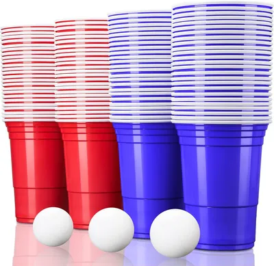Productafbeelding van Rode plastic bekers voor feestjes, 473 ml, 100 stuks, geschikt voor bierpong