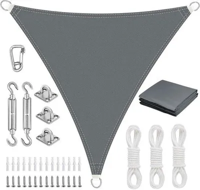 Produktbild von AFXXE Sonnensegel, dreieckig, 4 x 4 x 4 m, mit Befestigungsmaterial, wasserdichte Sonnenschutzplane, UV-Schutz, Sonnensegel ohne Bohren