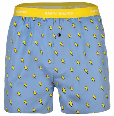 Immagine prodotto di Happy Shorts Boxer da uomo - Stile americano, cotone, fantasia blu ghiaccio XL