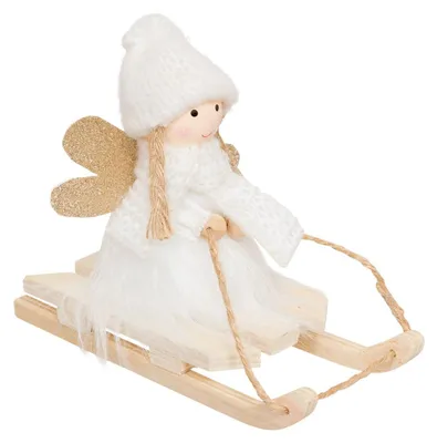 Produktbild von Weiß-goldener Weihnachtsengel auf einem Schlitten