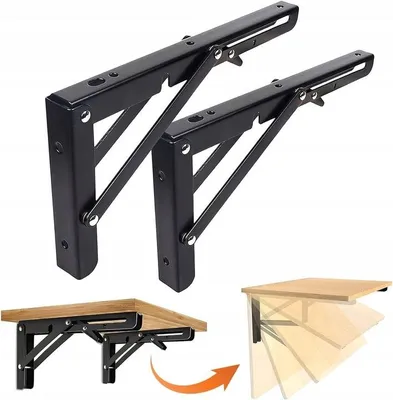 Obrázok produktu pre Skladacia konzola na poličku, 400 mm, čierna, sada 2 kusov, nosnosť do 100 kg