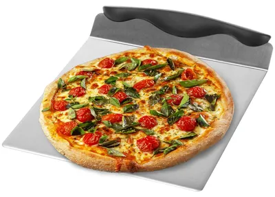 Image de Pelle à pizza Pelle à tarte - Inox - 25 x 20,5 cm - Argenté et noir - Pour four et barbecue