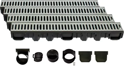 Produktbild von Entwässerungsrinne Höhe 115mm Kunststoff 4m, Stegrost, Stahl verzinkt