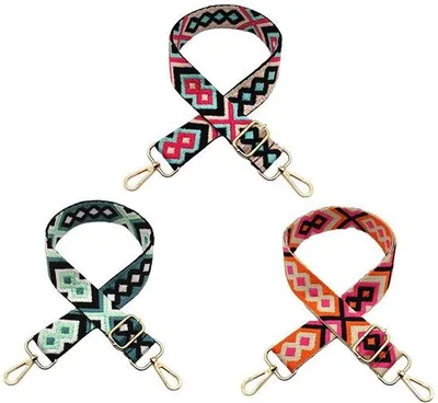 Immagine prodotto di Set di 3 cinture regolabili Unyqoos® – Realizzate in poliestere, lunghezza da 80 a 130 cm, larghezza 3,8 cm, con robusti ganci a scatto, motivo a rombi colorati, ideali per borse a tracolla, borse a spalla e borse a traversa