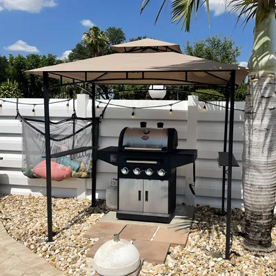 Produktbild von Sekey Grillpavillon BBQ Pavillon Gartenpavillon Balkonpavillon Grillzelt UV50+ mit Ablagen Doppeldach 245 x 150 x 250 cm
