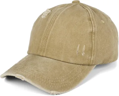 Produktbild von styleBREAKER Damen Ponytail Baseball Cap im Destroyed Used Look | Einfarbiges Sommer Cap mit Klettverschluss und Kreuzband | Verstellbare Schildkappe aus Baumwolle