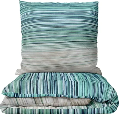 A stack of bedding with a striped pattern.