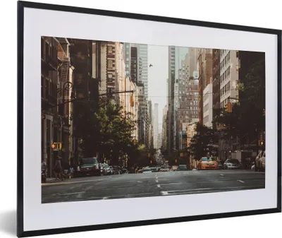 Produktbild von MuchoWow® MuchoWow® Gerahmtes Poster New York am Morgen 60x40 cm - Poster mit zchwarzem Bilderrahmen - Schlafzimmer - Plakat in Rahmen - Drucken
