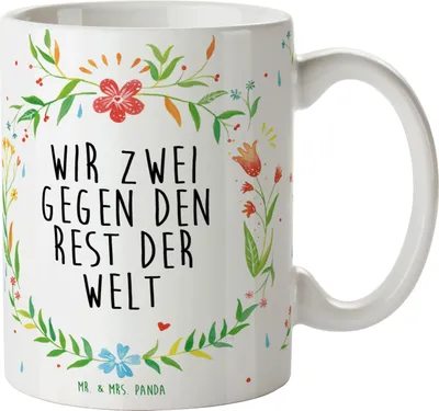 Produktbild von Mr. & Mrs. Panda Becher Wir zwei gegen den... - Geschenk, Kaffeetasse, Kaffeebecher, Tasse, Teetasse, haferl, Trinkbecher