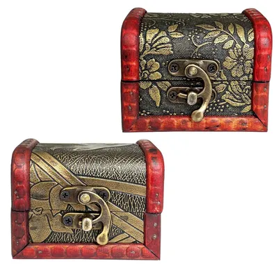 Immagine prodotto di TRANKIELO® - 2 piccole casse di legno a forma di scrigno - Scatole vintage in legno per gioielli e regali