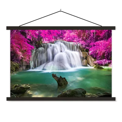 Produktbild von MuchoWow® Textilposter Wasserfall - Rosa - Bäume 90x60 cm mit schwarzem Rahmen - Aufhängungssatz