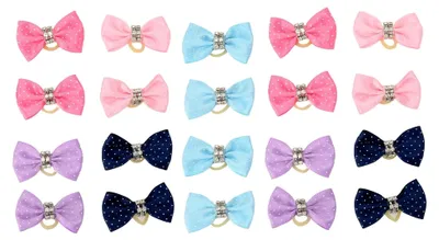 Produktbild von 20 Stück Kleine Schleifen für Haustiere, Handgefertigte Haarknoten für die Hundepflege mit Gummiband für Welpen, Katzen und Kaninchen