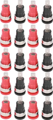 Imagen del producto de 10 pares de conectores tipo "banana" de 4 mm, seguros y de retorno, en rojo y , con revestimiento de níquel, para equipos electrónicos e industriales