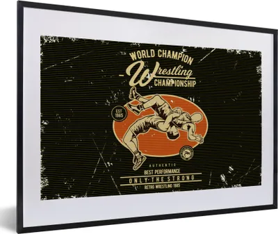 Produktbild von MuchoWow® MuchoWow® Gerahmtes Poster Jahrgang - Ringen - Sport 60x40 cm - Poster mit zchwarzem Bilderrahmen - Schlafzimmer - Plakat in Rahmen - Drucken
