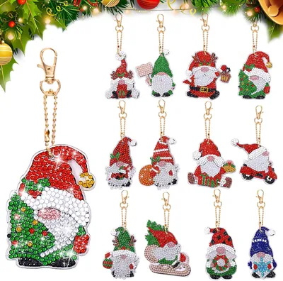 Produktbild von 5D Diamond Painting Weihnachten Anhänger 12 Set Weihnachtsmann Diamond Painting Schlüsselanhänger Doppelseitige Weihnachten Wichtel Diamant Malerei...