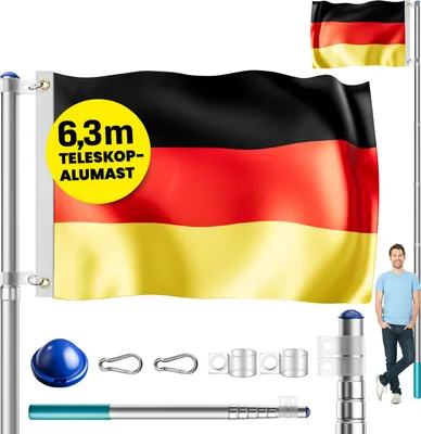 Produktbild von MONZANA® Fahnenmast Aluminium Teleskop 630cm Bodenhülse 60cm inkl. Flagge Flaggenmast Mast Flagge Alu, Farbe:Deutschland