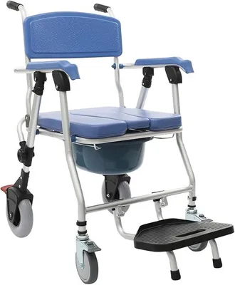Produktbild von Faltbarer Toilettenstuhl für Senioren Nachttischstuhl Tragfähigkeit 150 KG Rutschfester Duschstuhl mit Rollen Armlehne und Abnehmbarer Toiletteneimer (Harte Sitze)