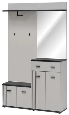 Produktbild von Garderobe Set "Vektor" in Kaschmir und schwarz Garderobenkombination 4-teilig mit Streifenmuster 120 x 203 cm