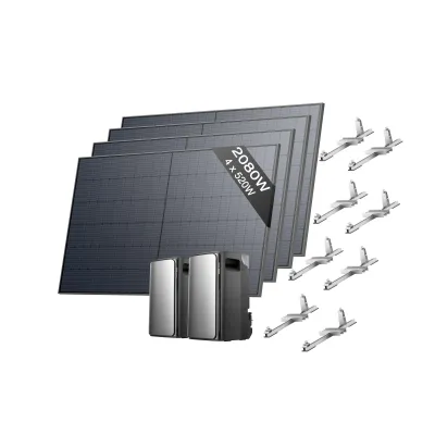Produktbild von ECOFLOW STREAM Ultra und AC Pro 3,84kWh, Balkonkraftwerk mit Speicher 2080W, mit 4x 520W Solarpanel und Halterung für Garten und Flachdach