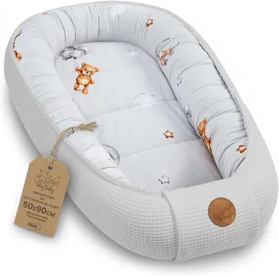 Produktbild von Babynest geborene Nestchen Baby 50x90cm - Kokon Handmade zweiseitig aus Baumwolle Waffel mit Babynestchen Teddybären