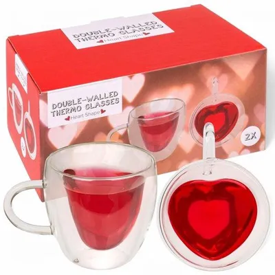 Zdjęcie produktu dla Termo-szklanki podwójne - zestaw 2 sztuk - Szkło borosilikadowe odporne na wysokie temperatury - Kształt serca - Izolowane szklanki - Idealne do latte macchiato, cappuccino, herbaty - Kubki do herbaty