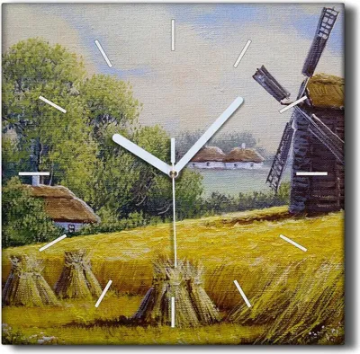 Produktbild von Coloray Hodiny Unikátní 30x30 cm  Tiché hodiny Pro obývací pokoj a kuchyň Nástěnné hodiny Plátno Černé ručičky hodin - Malování Mill Dorfhütte