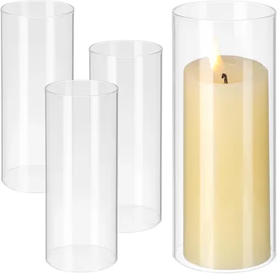 Imagen del producto de Soportes para velas cilíndricos de vidrio, transparentes, 15 x 6 cm, juego de 4 unidades, para velas