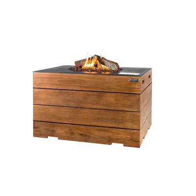 Produktbild von Happy Cocooning Feuertisch Lounge Teakholz / grau, rechteckig, 107 x 80 x 67,5 cm
